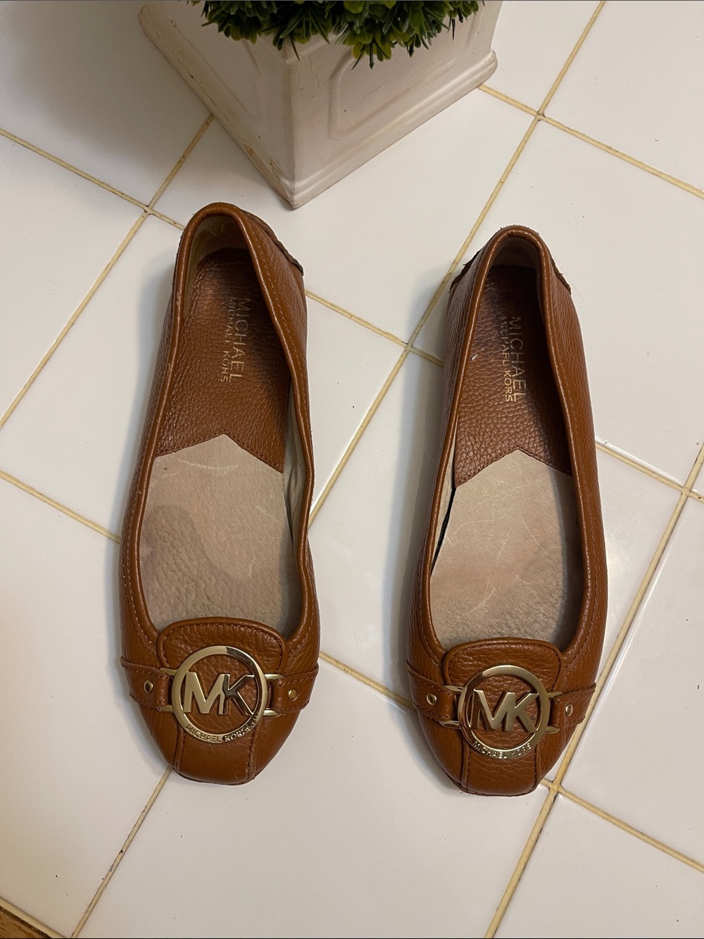 MICHAEL Michael Kors Cognac Leather MK Logo Ballet Flats